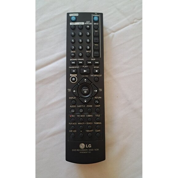 LG AKB36097101 DVD VCR Recorder Black Remote Control Multifunction Rectangular - Picture 1 of 4
